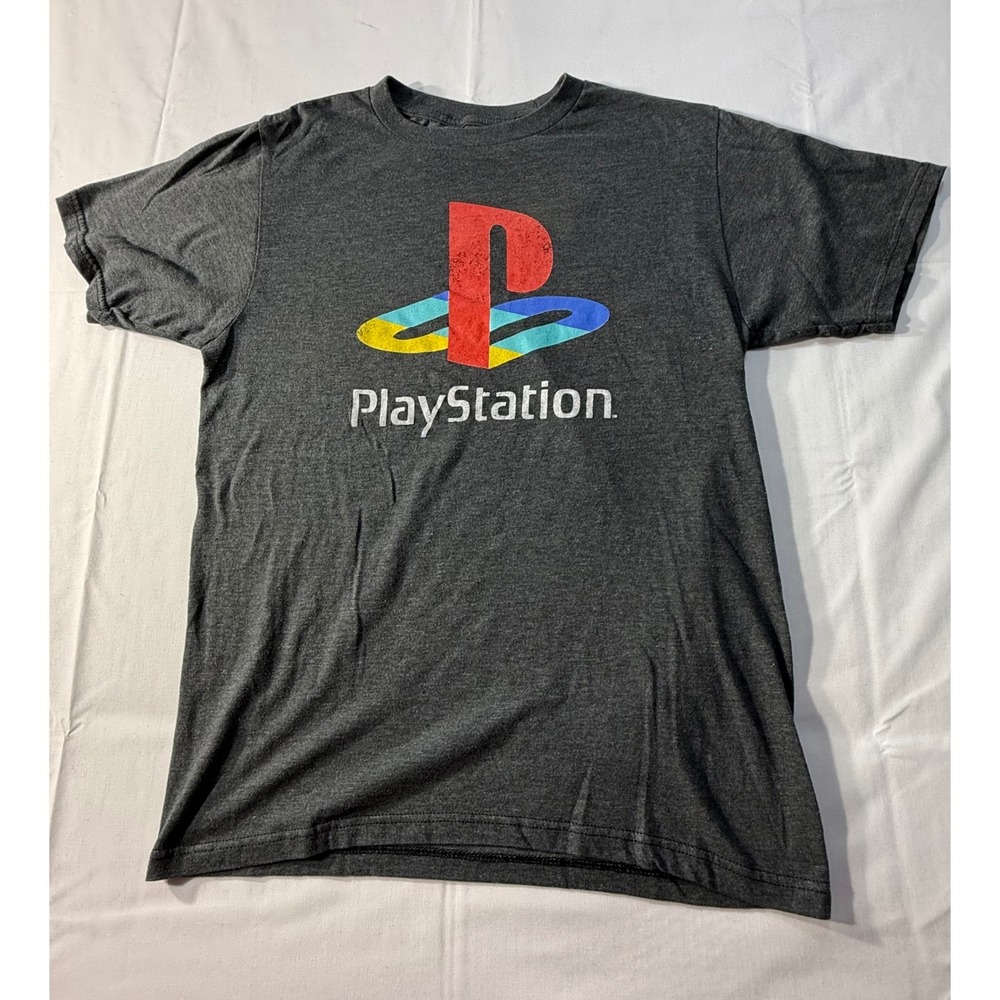 PlayStation Graphic T-Shirt Mens Small Charcoal Gray Ripple Junction Logo Tee